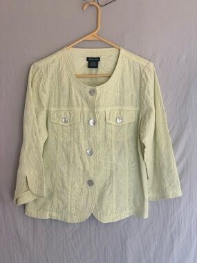 Cynthia Rowley Tencel/Cotton Blend Pale Lime Quilted Light Button Front Jacket